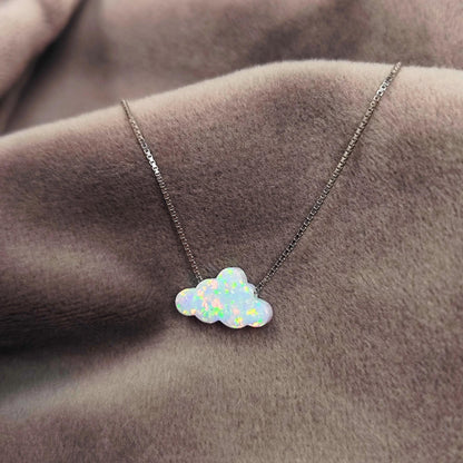 Opal Cloud Sterling Silver Necklace, Fire White Opal necklace, Fire Blue Opal Necklace Cloud Opal Necklace, Opal Cloud Pendant Necklace