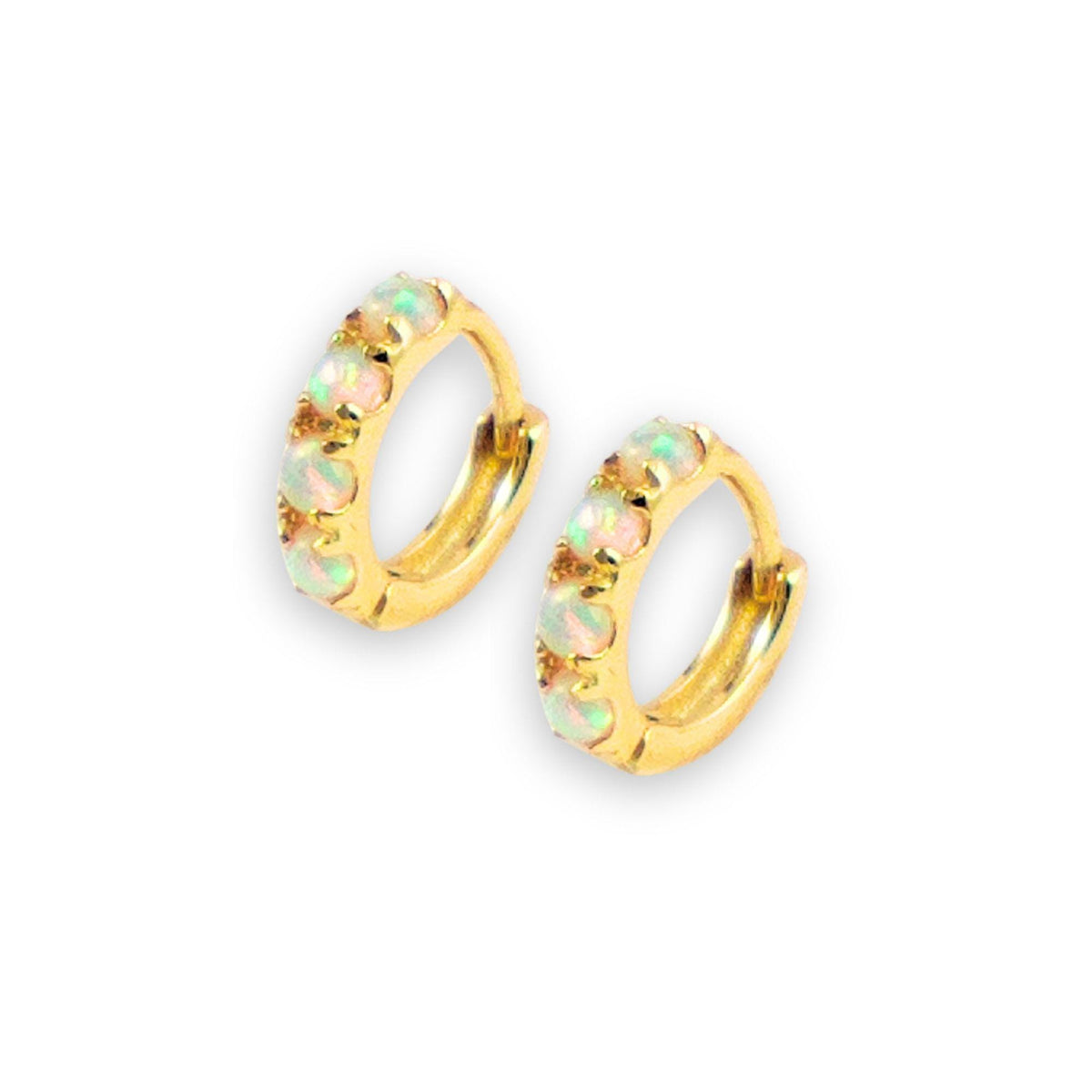 White Fire Opal Huggie Hoop Earrings, White Opal Sterling Silver Earrings, Opal Stone Hoop Earrings Option 6mm, 8mm, 10mm