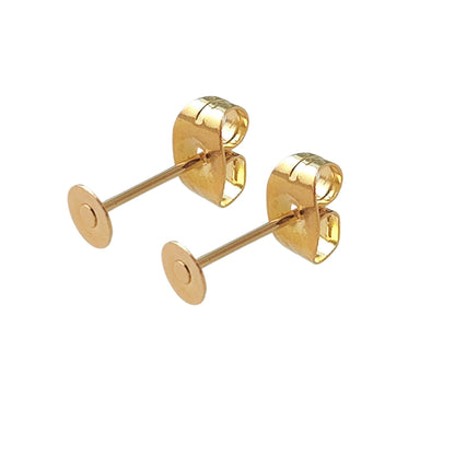 100pcs Stainless Steel Gold Plate Flat Pad Earring Studs with backs 3/4/5/6/8/10/12mm Flat Back Blank Earring Posts Findings Glue On Posts