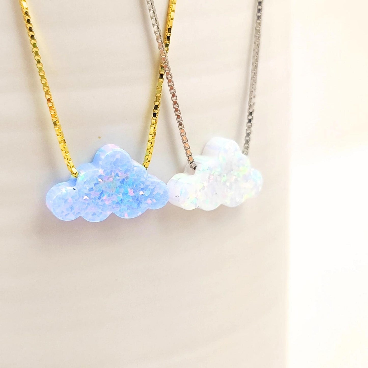 Opal Cloud Sterling Silver Necklace, Fire White Opal necklace, Fire Blue Opal Necklace Cloud Opal Necklace, Opal Cloud Pendant Necklace