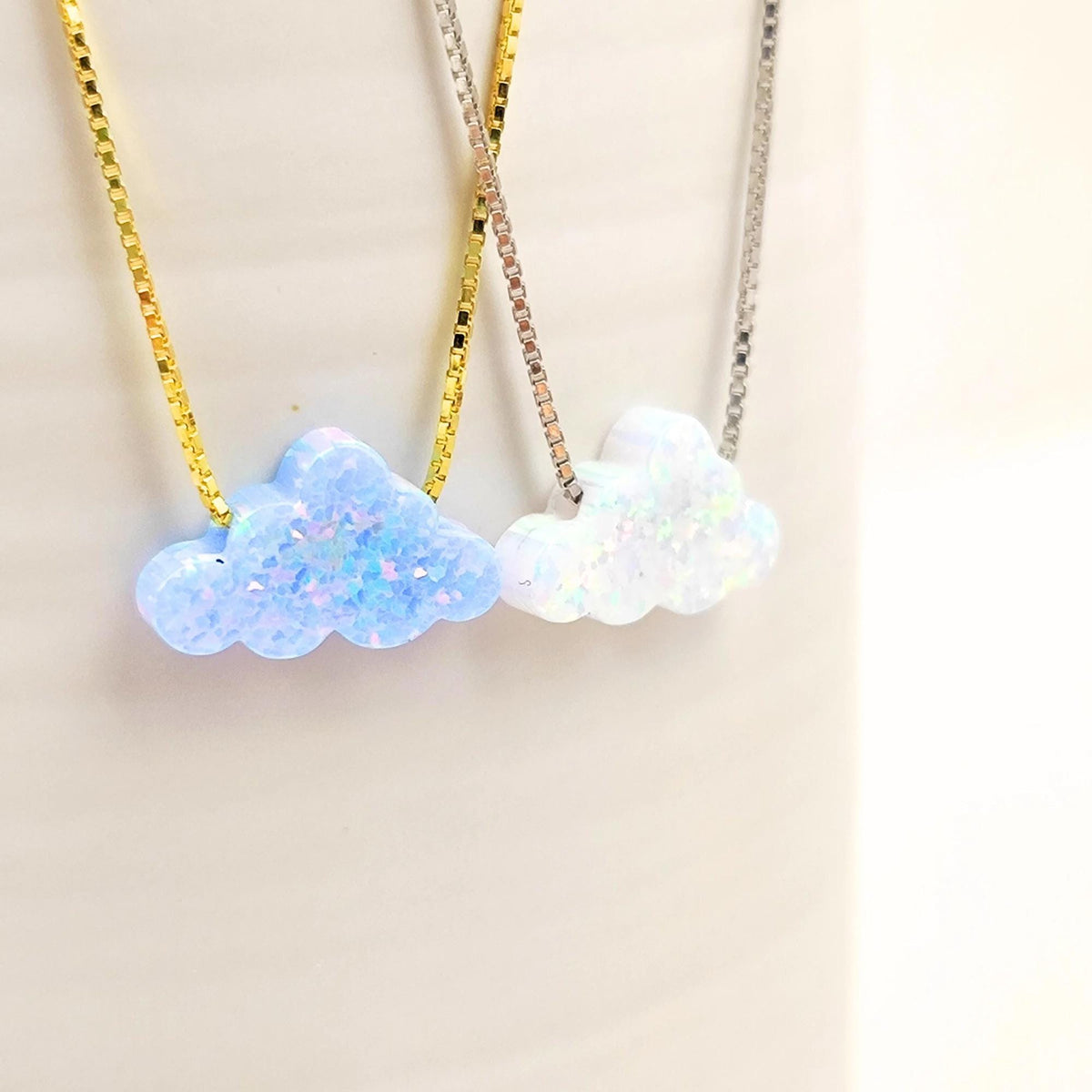 Opal Cloud Sterling Silver Necklace, Fire White Opal necklace, Fire Blue Opal Necklace Cloud Opal Necklace, Opal Cloud Pendant Necklace