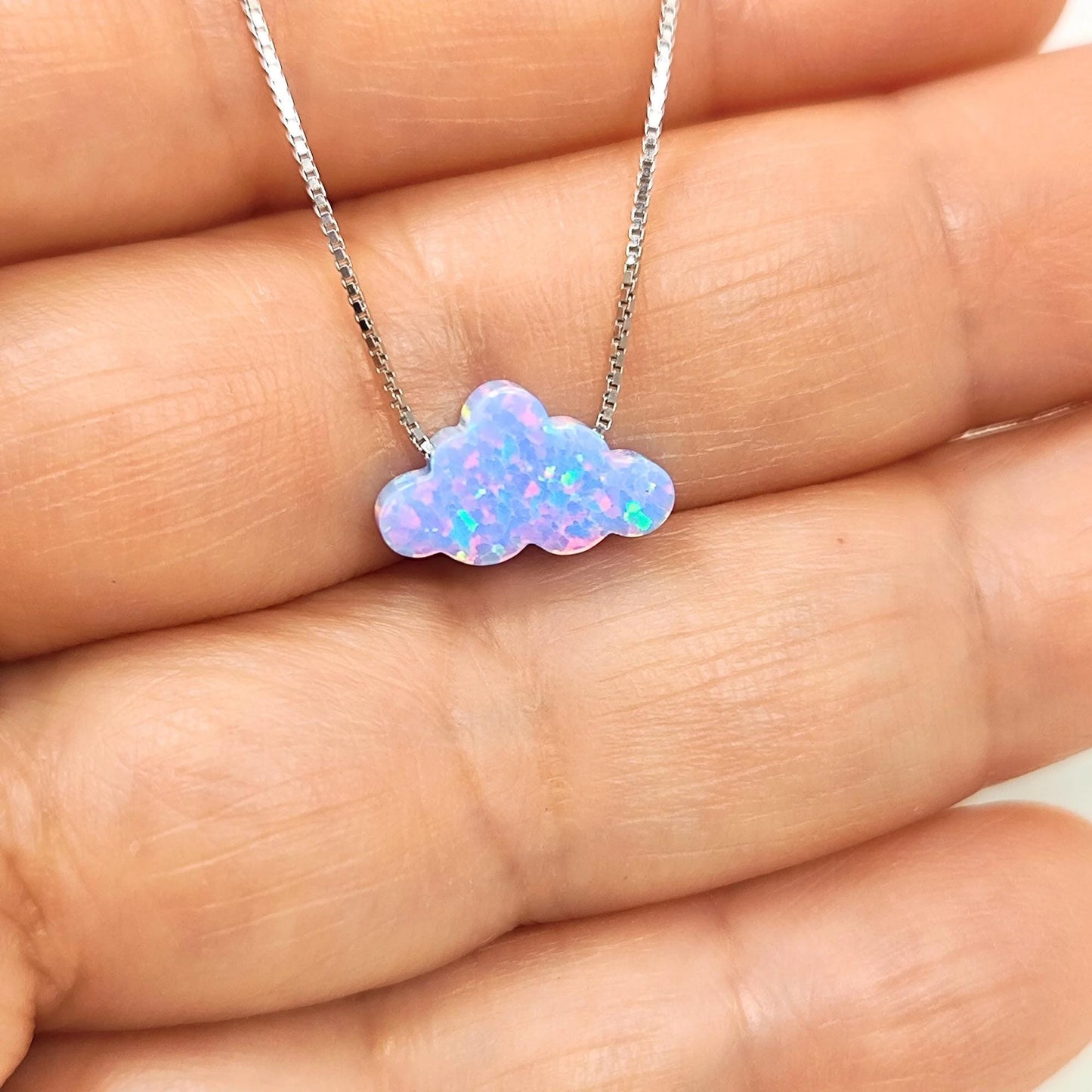 Opal Cloud Sterling Silver Necklace, Fire White Opal necklace, Fire Blue Opal Necklace Cloud Opal Necklace, Opal Cloud Pendant Necklace
