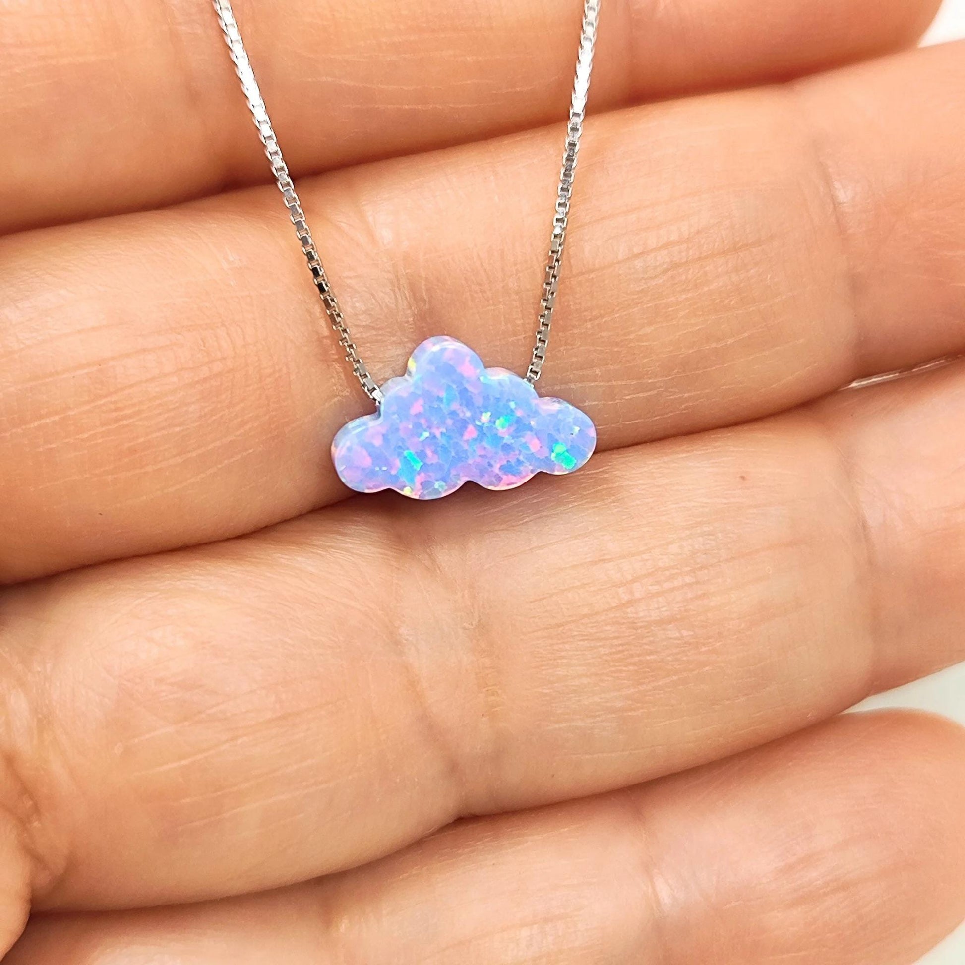 Opal Cloud Sterling Silver Necklace, Fire White Opal necklace, Fire Blue Opal Necklace Cloud Opal Necklace, Opal Cloud Pendant Necklace