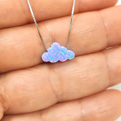 Opal Cloud Sterling Silver Necklace, Fire White Opal necklace, Fire Blue Opal Necklace Cloud Opal Necklace, Opal Cloud Pendant Necklace