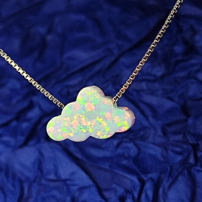 Opal Cloud Sterling Silver Necklace, Fire White Opal necklace, Fire Blue Opal Necklace Cloud Opal Necklace, Opal Cloud Pendant Necklace