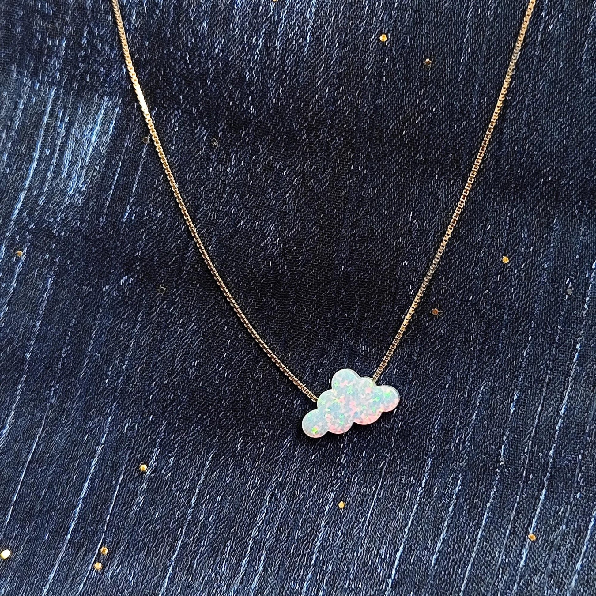Opal Cloud Sterling Silver Necklace, Fire White Opal necklace, Fire Blue Opal Necklace Cloud Opal Necklace, Opal Cloud Pendant Necklace
