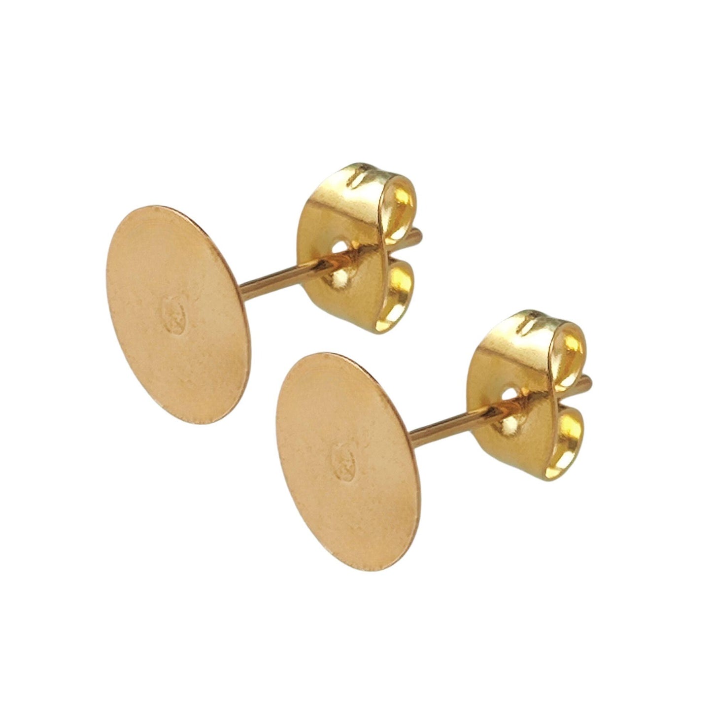 100pcs Stainless Steel Gold Plate Flat Pad Earring Studs with backs 3/4/5/6/8/10/12mm Flat Back Blank Earring Posts Findings Glue On Posts