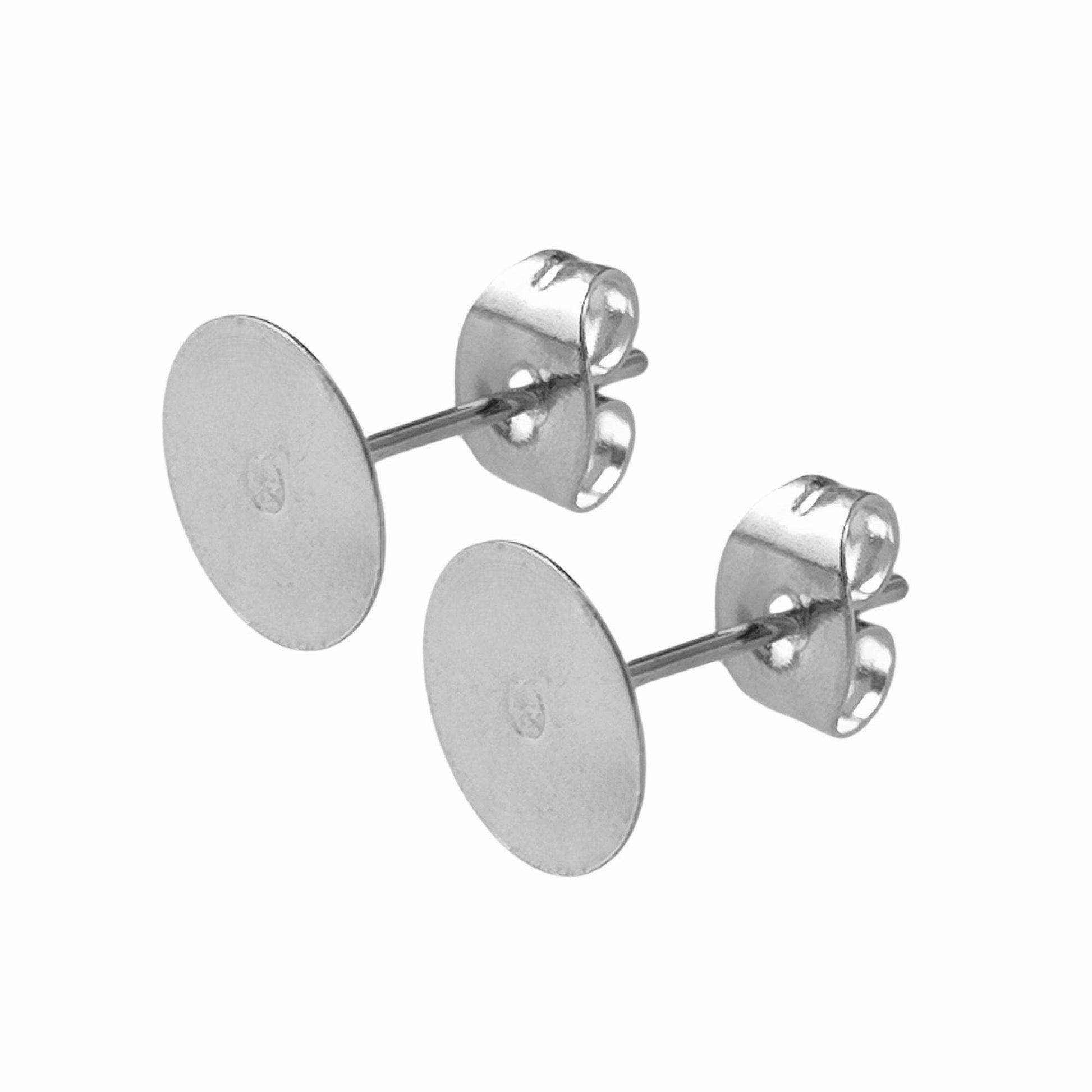 100pcs Stainless Steel Flat Pad Earring Studs with backs 3/4/5/6/8/10/12mm Flat Back Blank Earring Posts Findings Glue On Posts