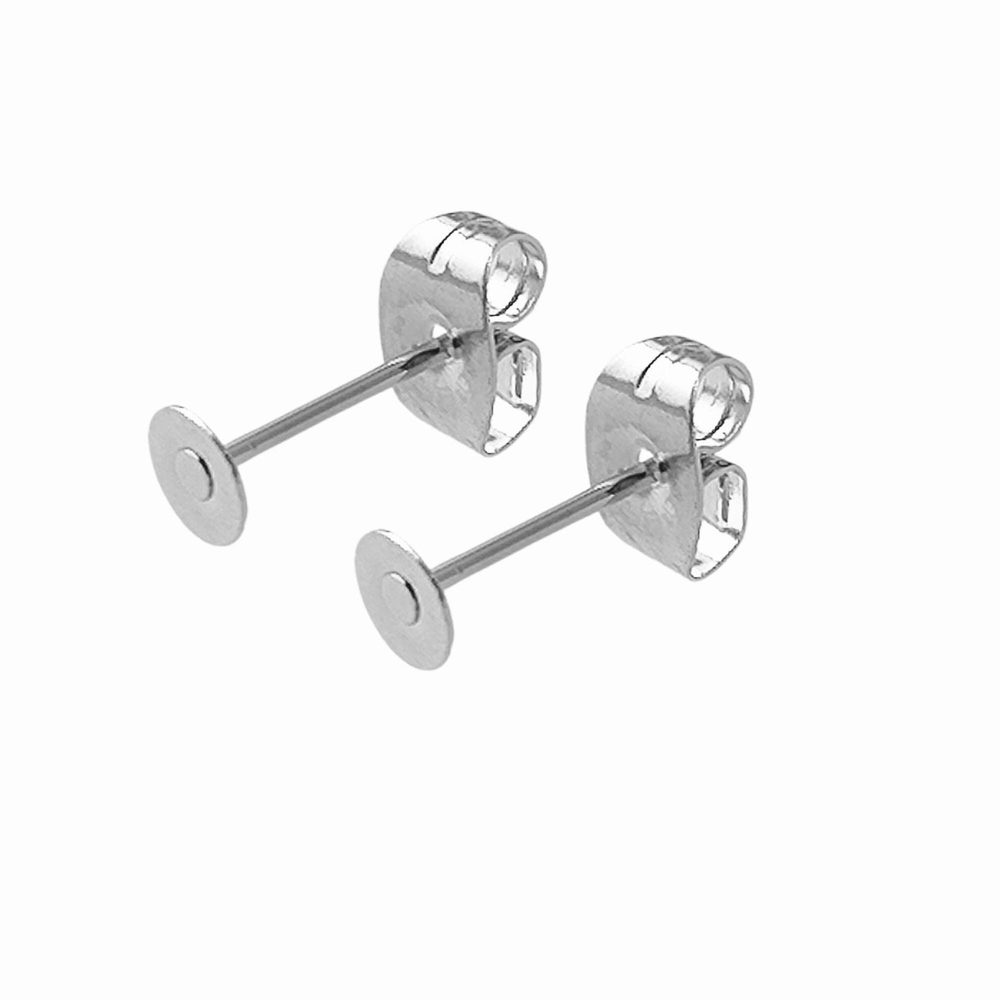 100pcs Stainless Steel Flat Pad Earring Studs with backs 3/4/5/6/8/10/12mm Flat Back Blank Earring Posts Findings Glue On Posts