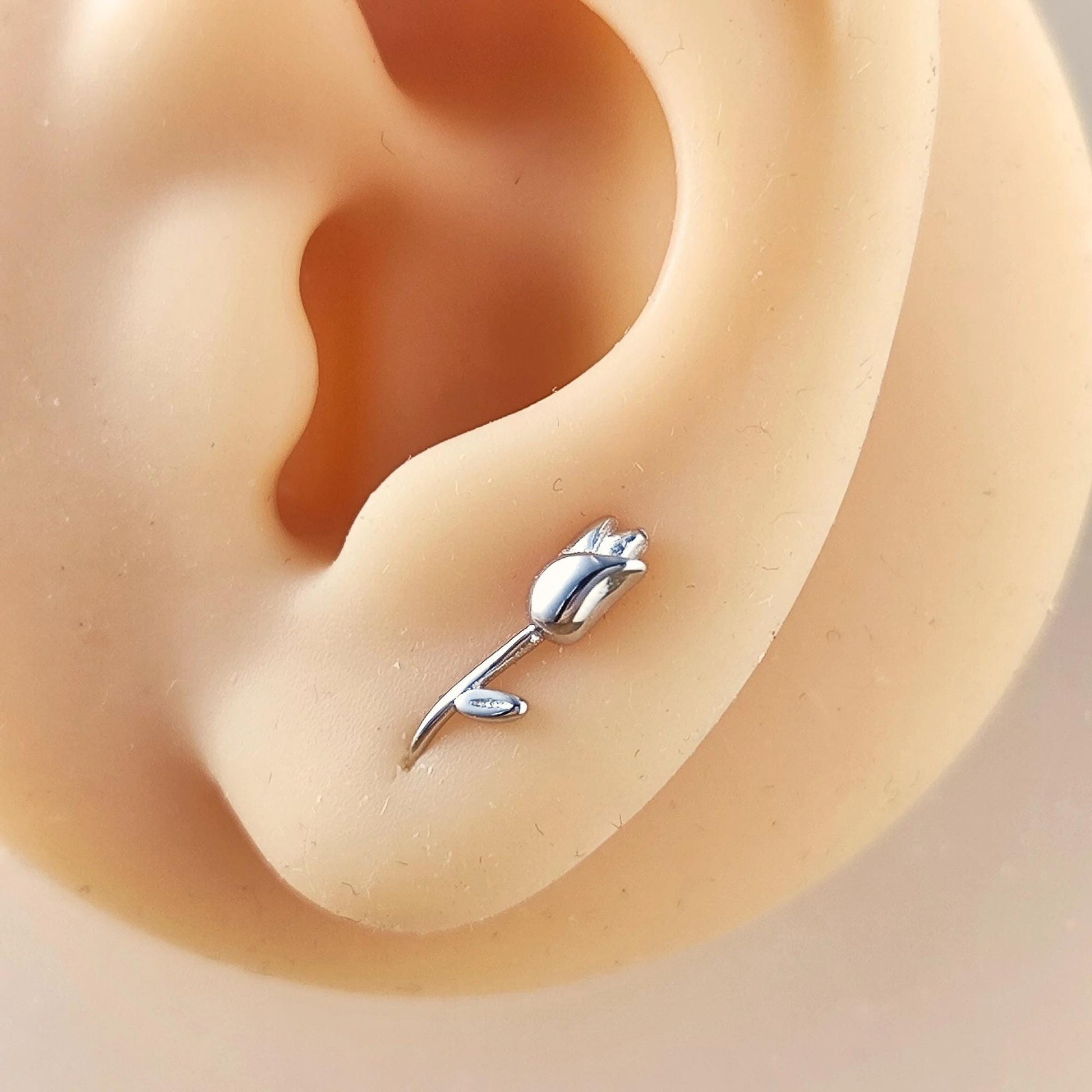 925 Sterling Silver Tulip Drop Earrings, Tulip Flower Hook Earrings, Flower Dangle Earrings, Bridesmaid Gift, Gift for Her