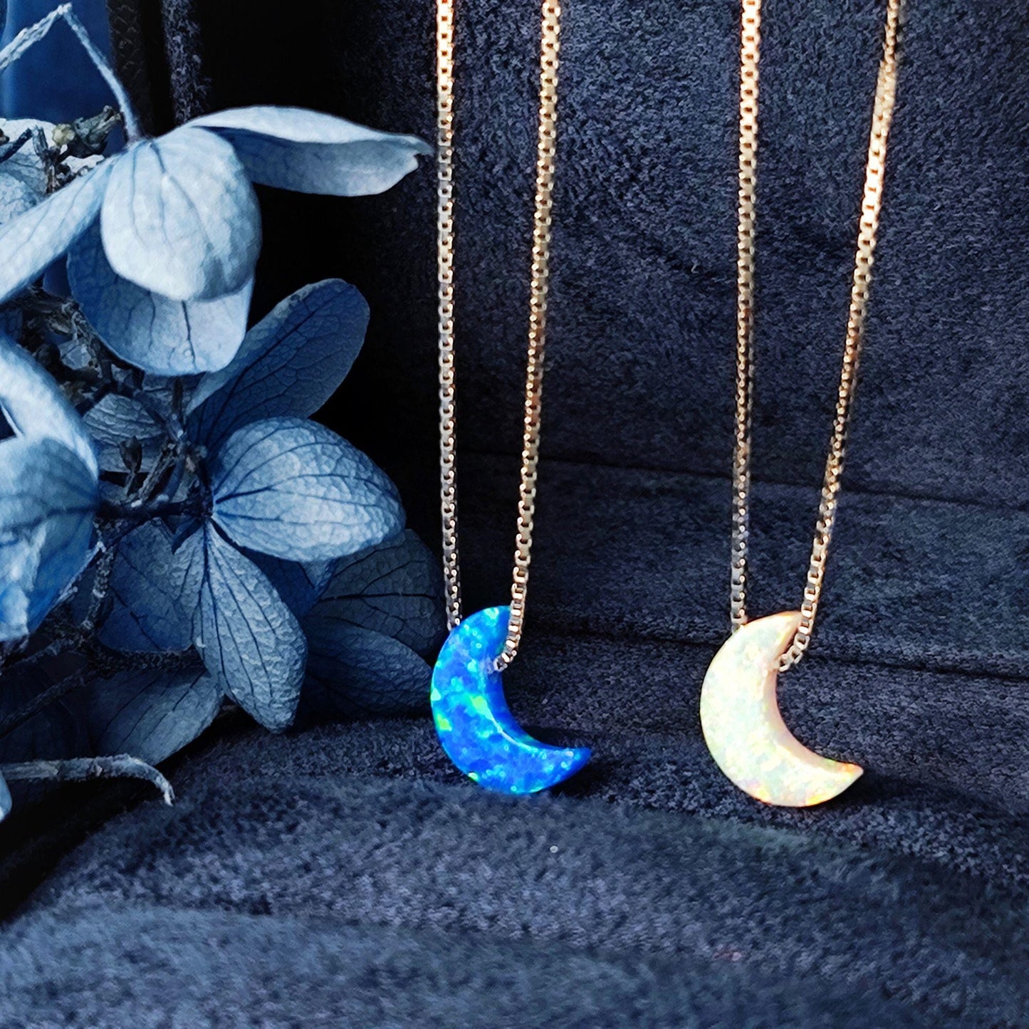 Opal moon Necklace Fire Opal Crescent Moon Charm Pendant Sterling Silver Box Necklace 43+5cm /17+2 inches extension 0.8mm Width Box Chain