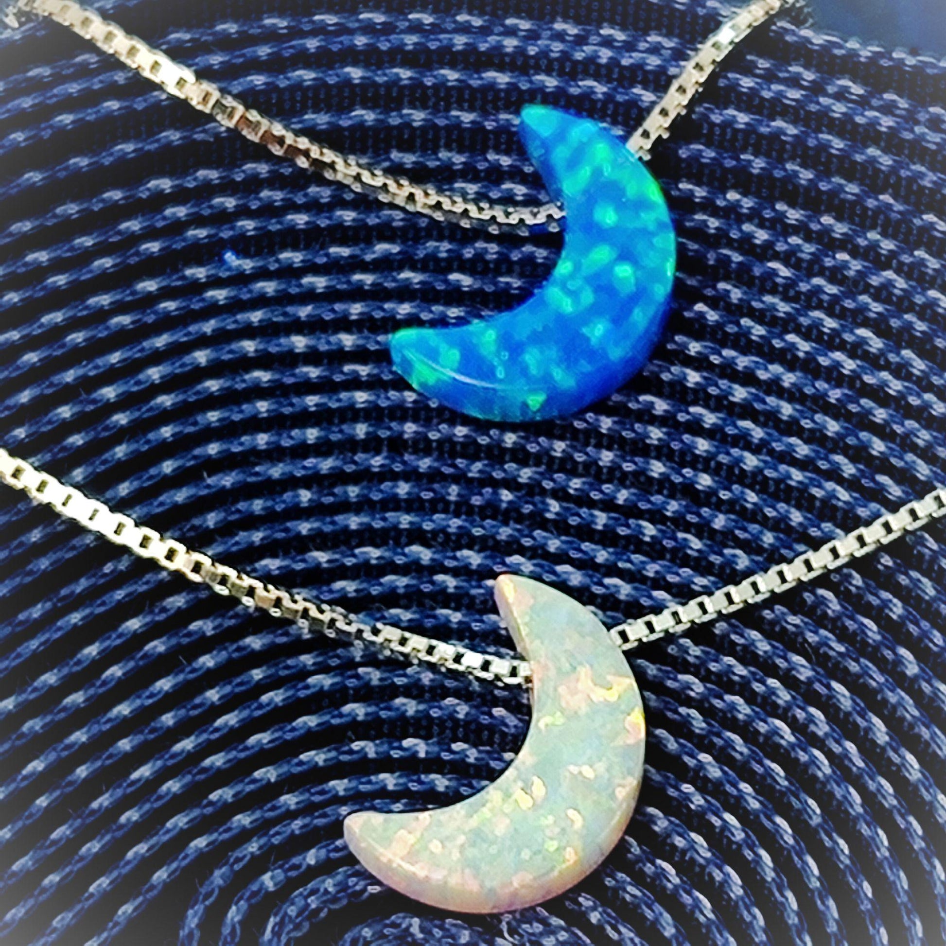 Opal moon Necklace Fire Opal Crescent Moon Charm Pendant Sterling Silver Box Necklace 43+5cm /17+2 inches extension 0.8mm Width Box Chain