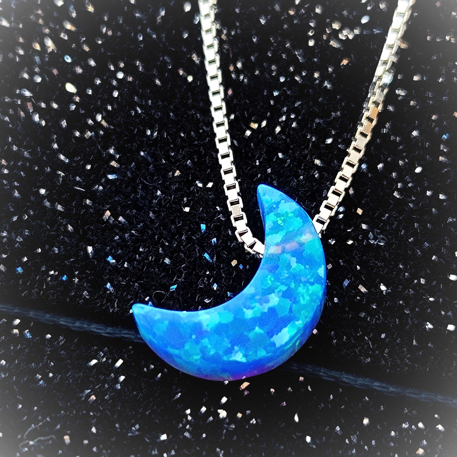 Opal moon Necklace Fire Opal Crescent Moon Charm Pendant Sterling Silver Box Necklace 43+5cm /17+2 inches extension 0.8mm Width Box Chain