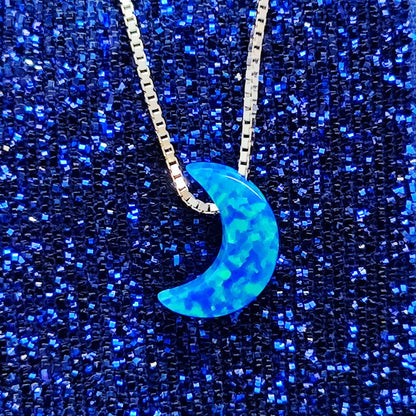 Opal moon Necklace Fire Opal Crescent Moon Charm Pendant Sterling Silver Box Necklace 43+5cm /17+2 inches extension 0.8mm Width Box Chain