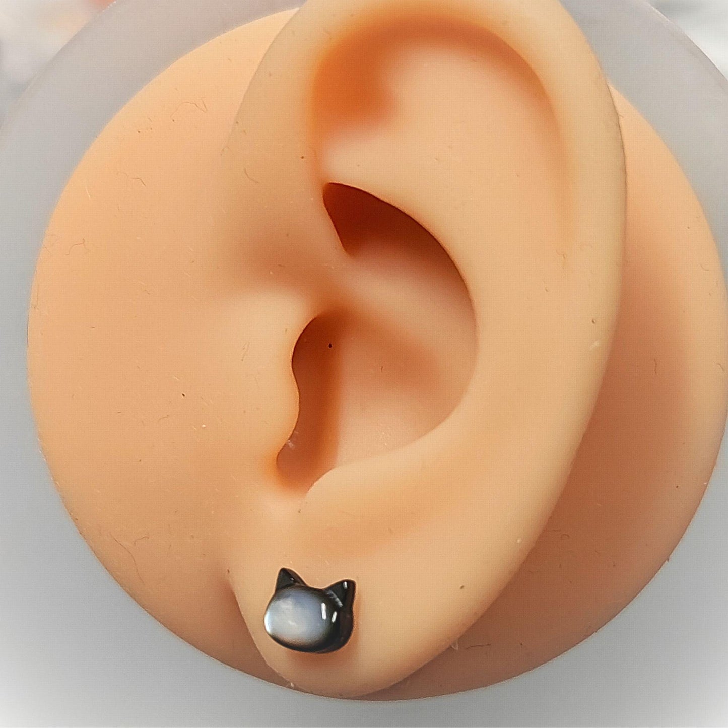 Hand carved White and Black Cat Mother of Pearl Stud Earrings Animal Sterling Silver Post Stud Earrings, Natural Mother of Pearl Earrings