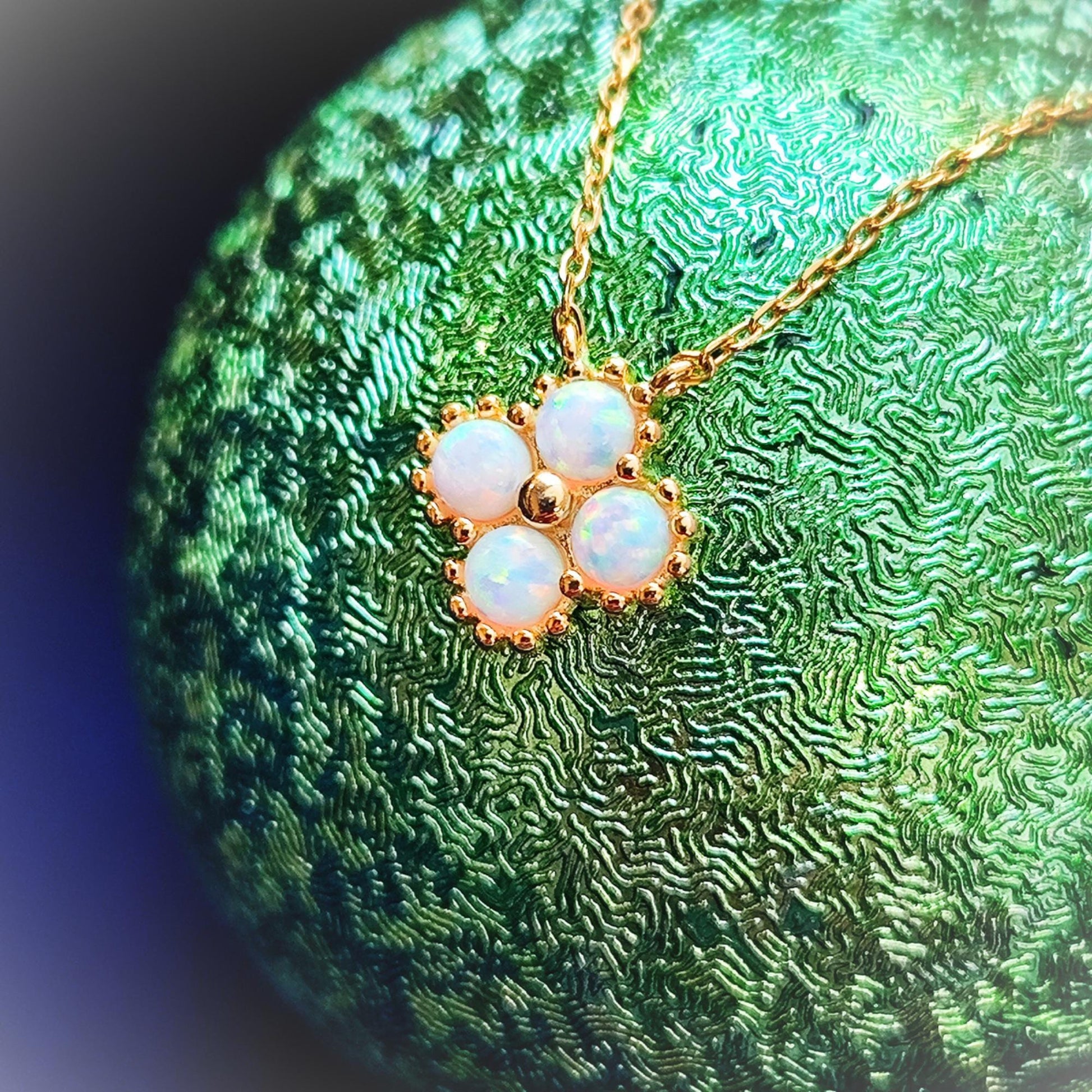 Tiny Four Leaf Clover Opal Pendant Necklace White Opal Flower Necklace Fire Opal 4 Leaf Clover Pendant Necklace Gift for Her Minimalist