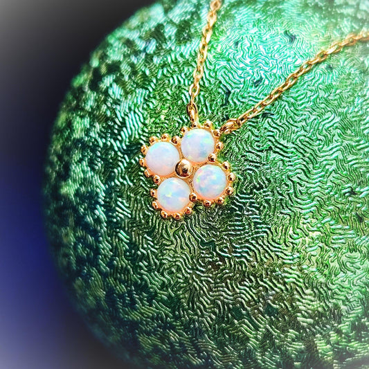Tiny Four Leaf Clover Opal Pendant Necklace White Opal Flower Necklace Fire Opal 4 Leaf Clover Pendant Necklace Gift for Her Minimalist