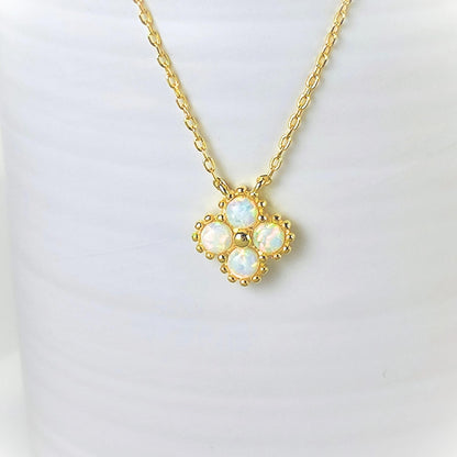 Tiny Four Leaf Clover Opal Pendant Necklace White Opal Flower Necklace Fire Opal 4 Leaf Clover Pendant Necklace Gift for Her Minimalist