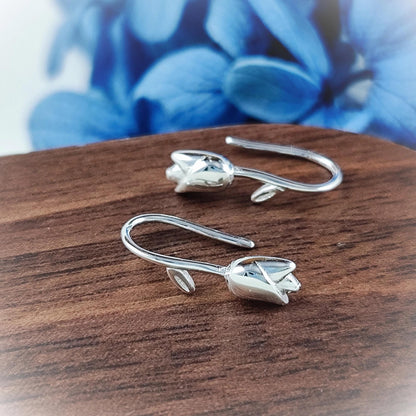 925 Sterling Silver Tulip Drop Earrings, Tulip Flower Hook Earrings, Flower Dangle Earrings, Bridesmaid Gift, Gift for Her