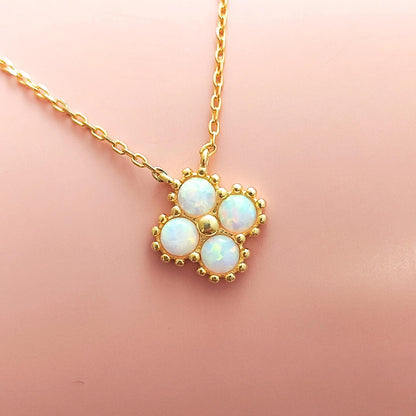 Tiny Four Leaf Clover Opal Pendant Necklace White Opal Flower Necklace Fire Opal 4 Leaf Clover Pendant Necklace Gift for Her Minimalist