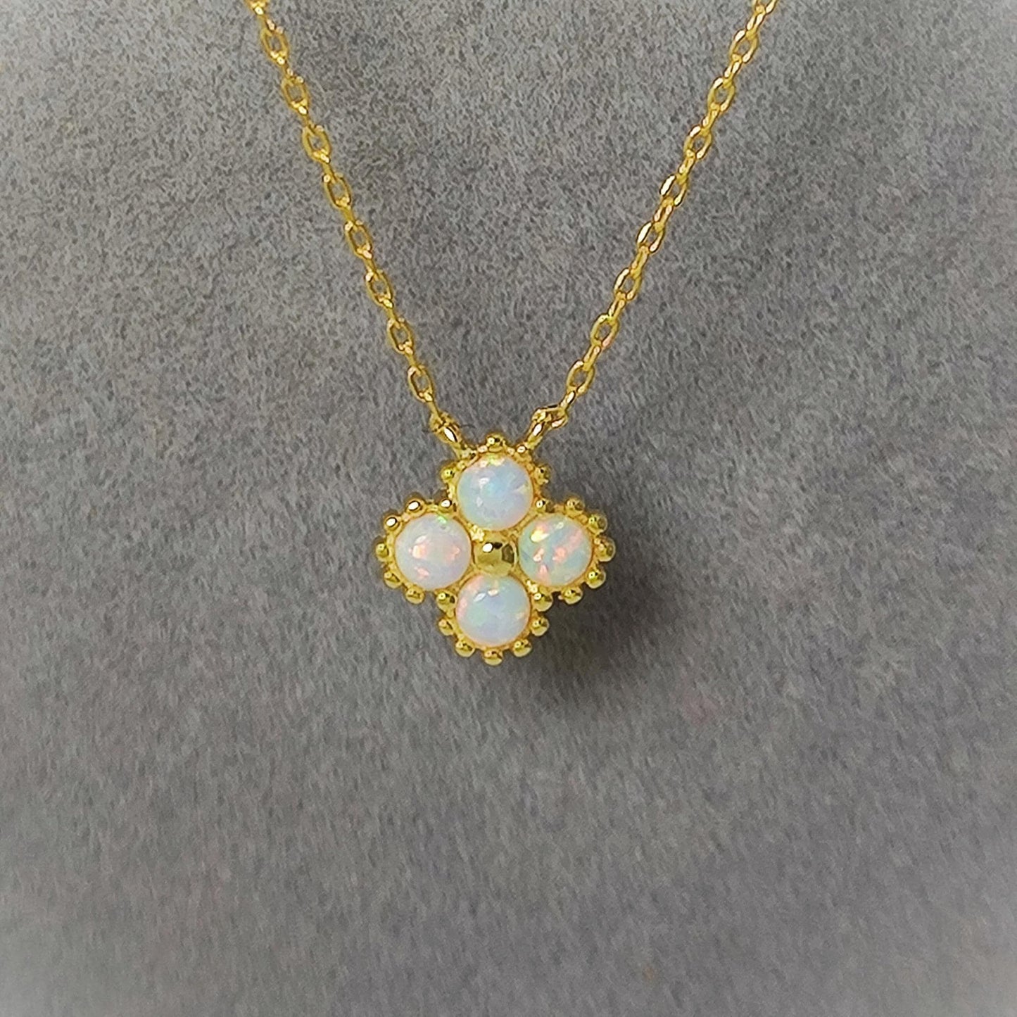 Tiny Four Leaf Clover Opal Pendant Necklace White Opal Flower Necklace Fire Opal 4 Leaf Clover Pendant Necklace Gift for Her Minimalist