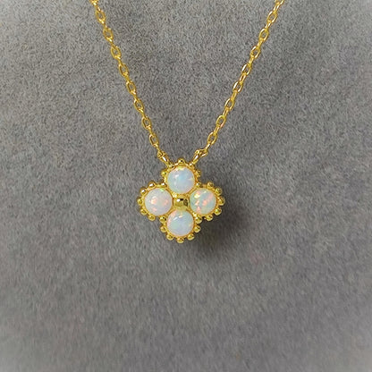 Tiny Four Leaf Clover Opal Pendant Necklace White Opal Flower Necklace Fire Opal 4 Leaf Clover Pendant Necklace Gift for Her Minimalist