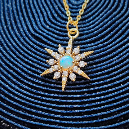 White Opal Starburst Pendant Necklace Snow Flake Opal Necklace Celestial Minimalist Necklace Crystal Star Necklace Birthstone Opal Necklace