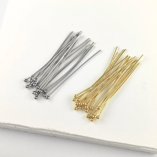 Stainless Steel 100pcs Gold Ball Point Headpins 0.7mm (21 Gauge), Stainless Steel /Gold plated Ball Head Pins