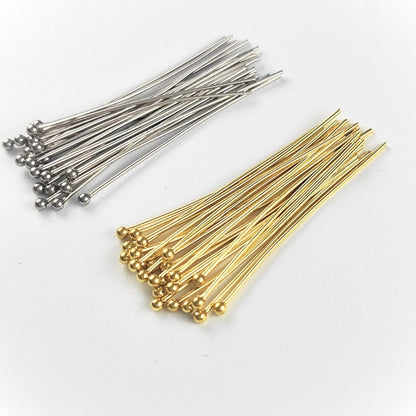 Stainless Steel 100pcs Gold Ball Point Headpins 0.7mm (21 Gauge), Stainless Steel /Gold plated Ball Head Pins