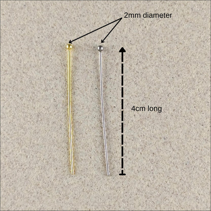 Stainless Steel 100pcs Gold Ball Point Headpins 0.7mm (21 Gauge), Stainless Steel /Gold plated Ball Head Pins