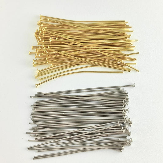 500pcs Stainless Flat Headpins 0.7mm (21 Gauge), 4cm long, Stainless Steel /Gold plated T-Head Pins