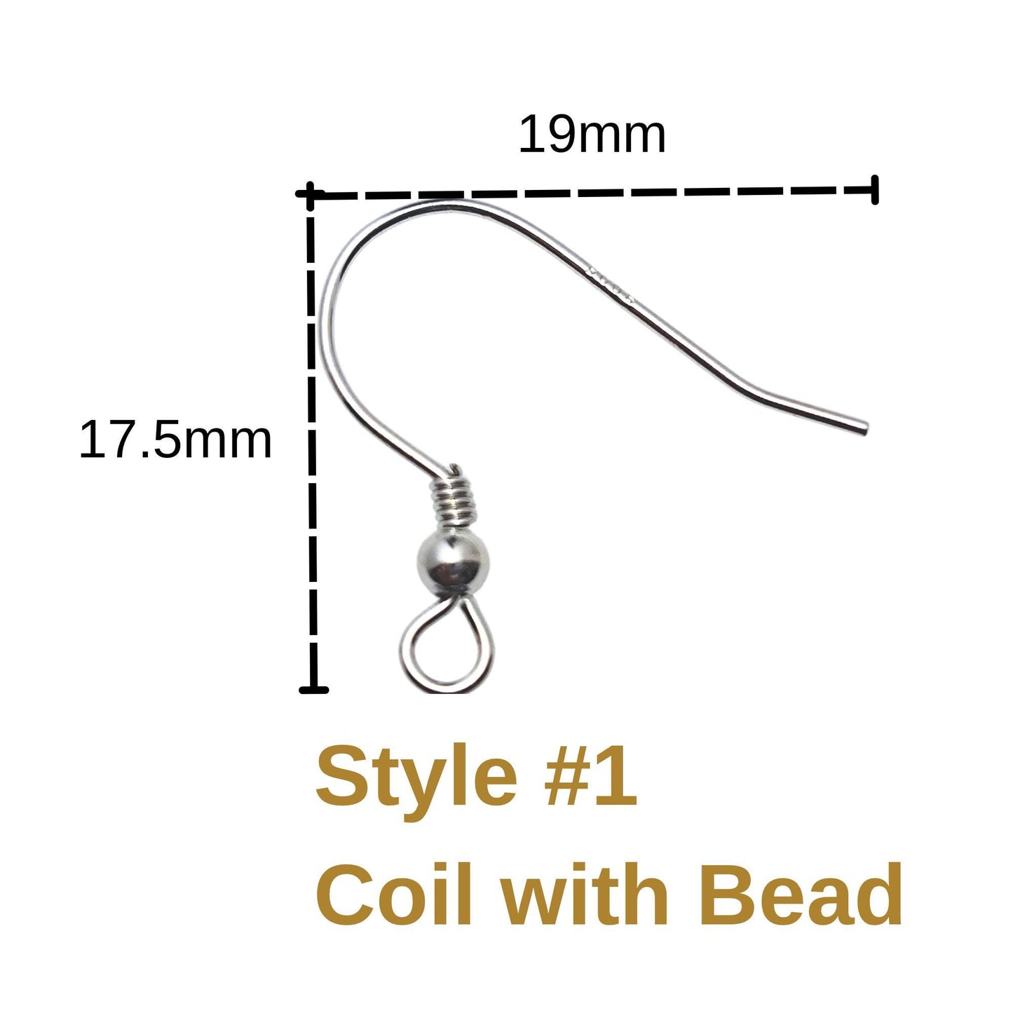 925 Sterling Silver Coil with Bead Earring Hook French Wire Earring Findings Hook Ear Wire Earrings Jewelry Making Earrings Style #1