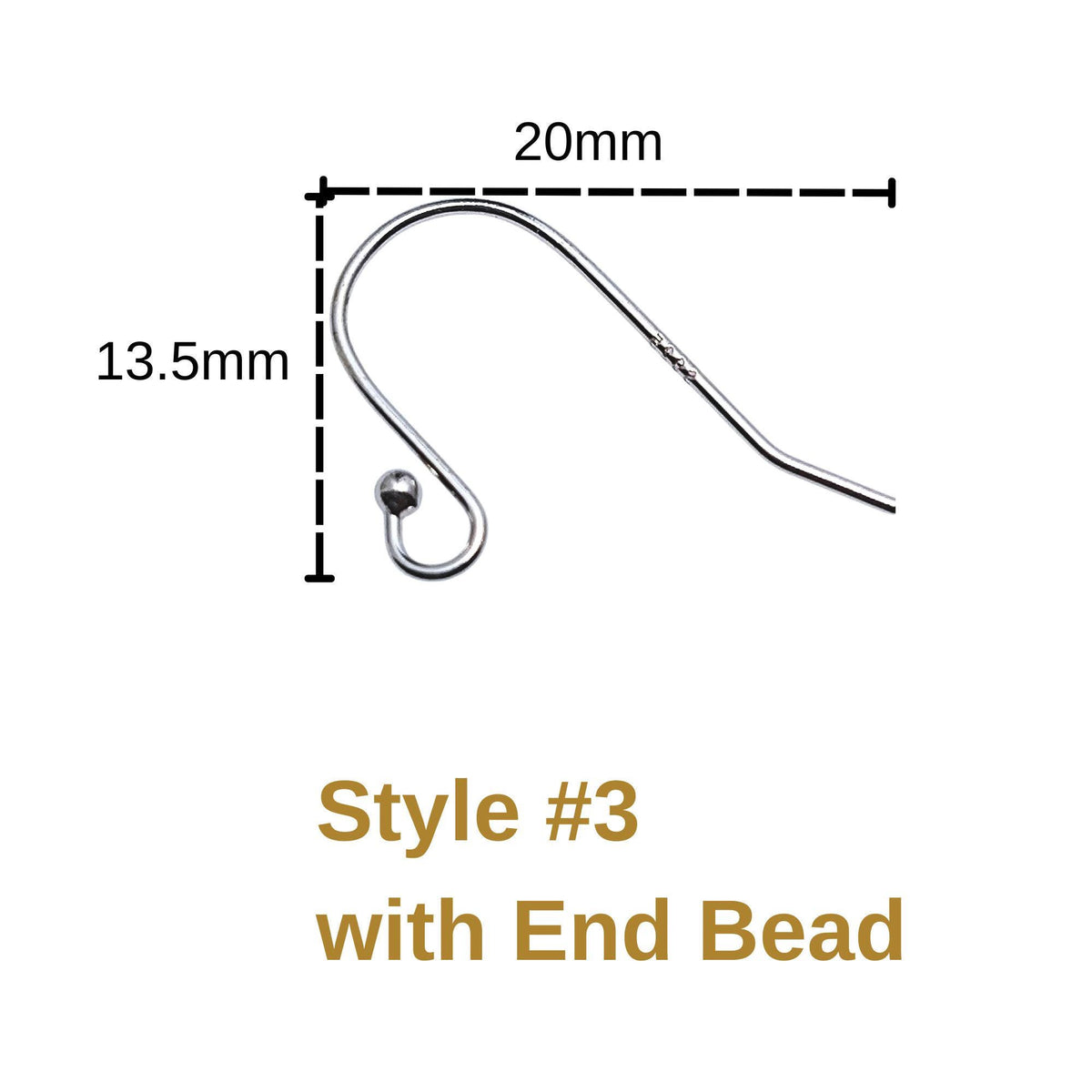 925 Sterling Silver Earring Hook French Wire with End Bead Earring Findings Hook Ear Wire Earrings Jewelry Making Earrings Style #3