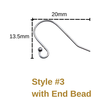 925 Sterling Silver Earring Hook French Wire with End Bead Earring Findings Hook Ear Wire Earrings Jewelry Making Earrings Style #3