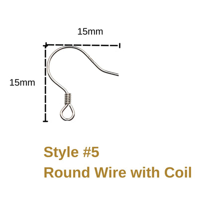 925 Sterling Silver Round Wire with Coil Earring Hook French Wire Earring Findings Hook Ear Wire Earrings Jewelry Making Earrings Style #5