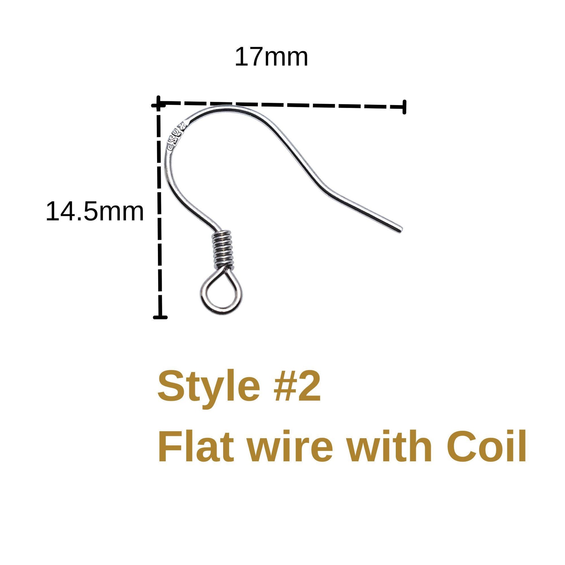 925 Sterling Silver Flat wire with Coil Earring Hook French Wire Earring Findings Hook Ear Wire Earrings Jewelry Making Earrings Style #2