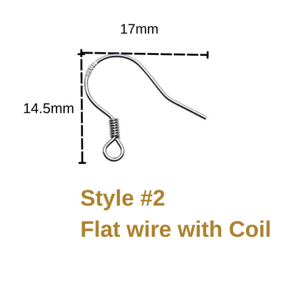 925 Sterling Silver Flat wire with Coil Earring Hook French Wire Earring Findings Hook Ear Wire Earrings Jewelry Making Earrings Style #2