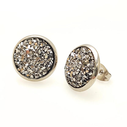 Stainless Steel Druzy Stud Earrings, Hypoallergenic, 12mm