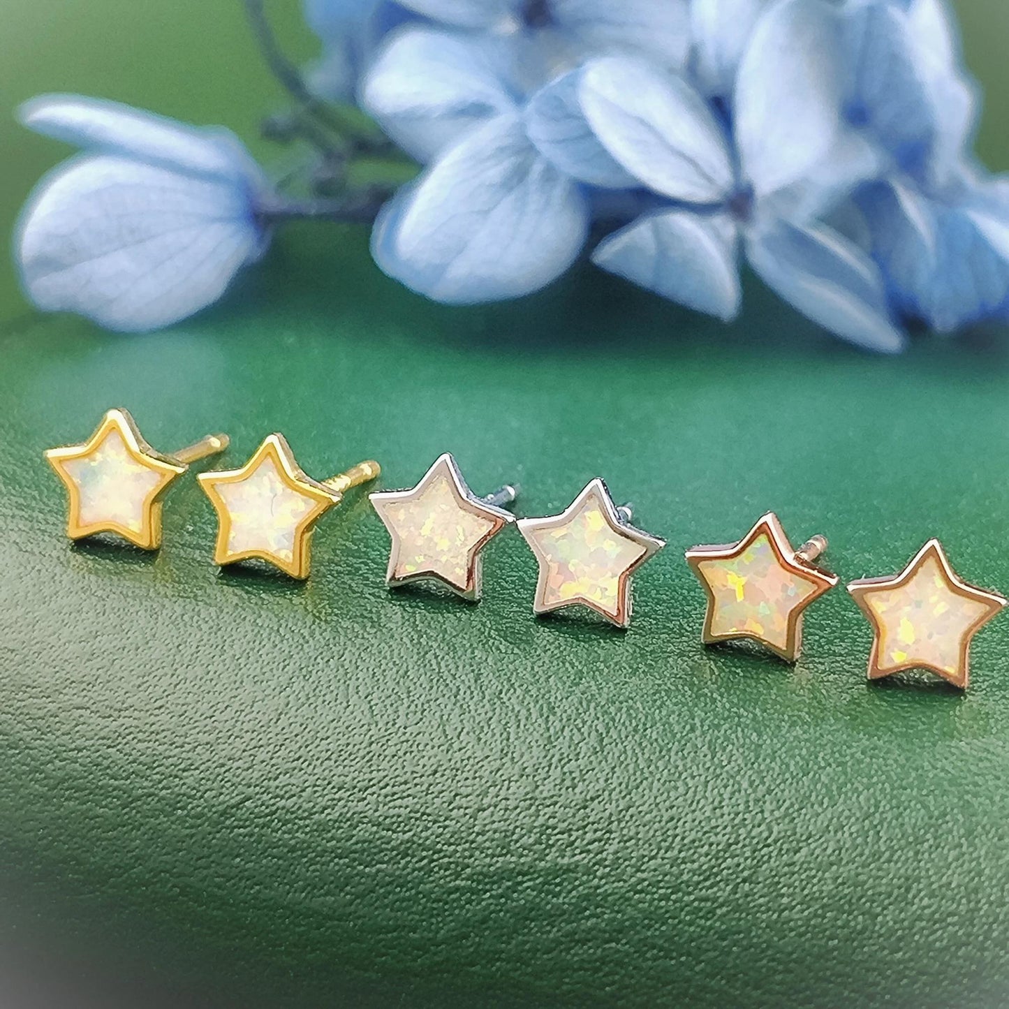 925 Sterling Silver Opal Star Stud Earrings Synthetic Opal Stud Earrings Lab Created Opal Stud Earrings Minimalist Earrings