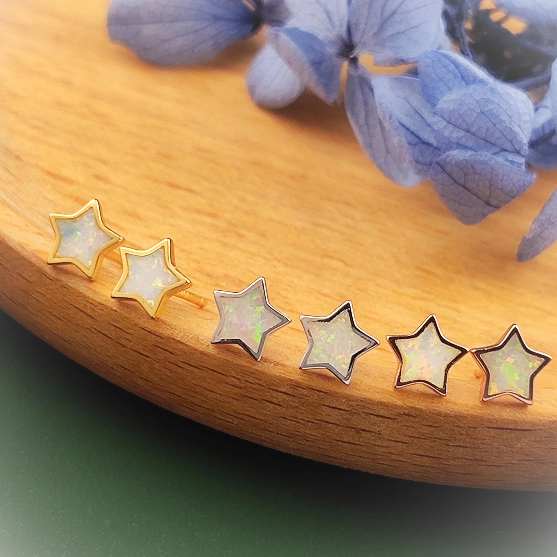 925 Sterling Silver Opal Star Stud Earrings Synthetic Opal Stud Earrings Lab Created Opal Stud Earrings Minimalist Earrings