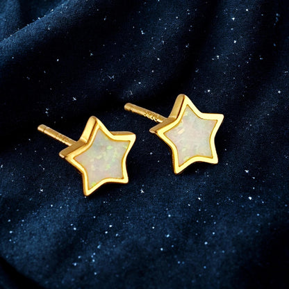 925 Sterling Silver Opal Star Stud Earrings Synthetic Opal Stud Earrings Lab Created Opal Stud Earrings Minimalist Earrings