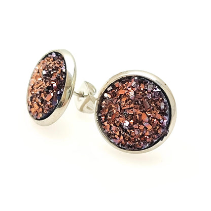 Stainless Steel Druzy Stud Earrings, Hypoallergenic, 12mm