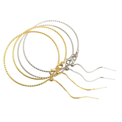 Adjustable Brass Glitter Mark Box Chain Bracelet with Pin End for Adding Beads, Wholesale Slider Clasp Dainty Blank Bangle Jewelry Supplies