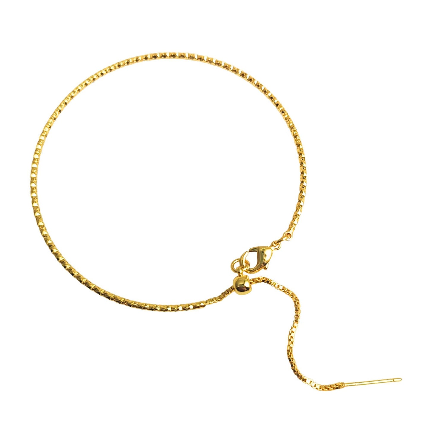 Adjustable Brass Glitter Mark Box Chain Bracelet with Pin End for Adding Beads, Wholesale Slider Clasp Dainty Blank Bangle Jewelry Supplies