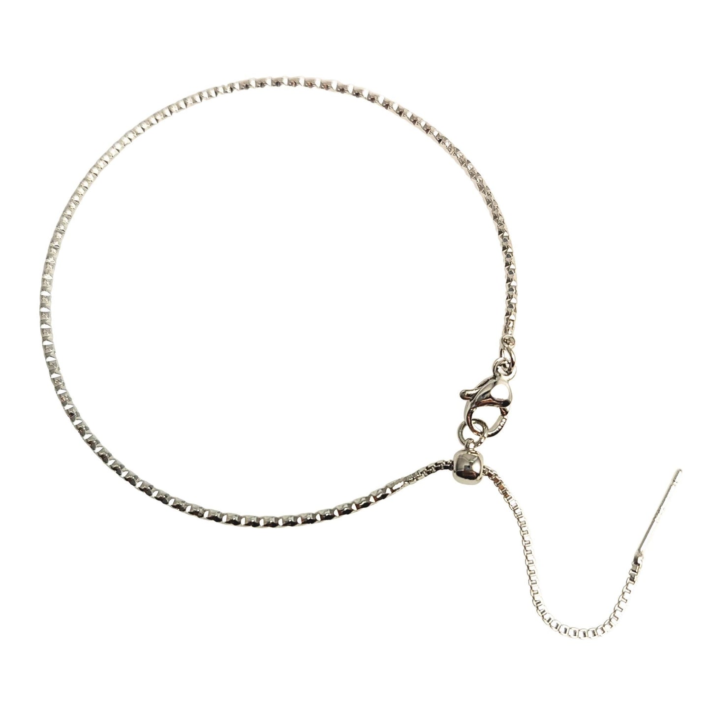 Adjustable Brass Glitter Mark Box Chain Bracelet with Pin End for Adding Beads, Wholesale Slider Clasp Dainty Blank Bangle Jewelry Supplies
