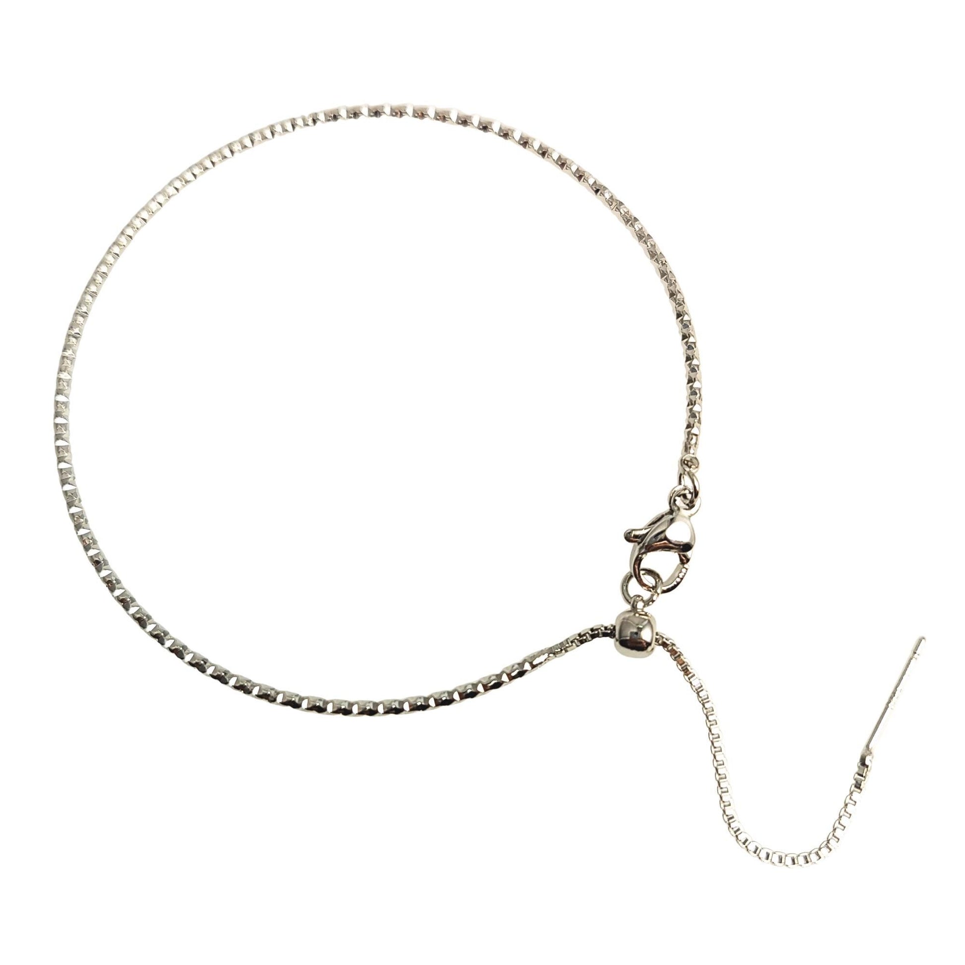 Adjustable Brass Glitter Mark Box Chain Bracelet with Pin End for Adding Beads, Wholesale Slider Clasp Dainty Blank Bangle Jewelry Supplies