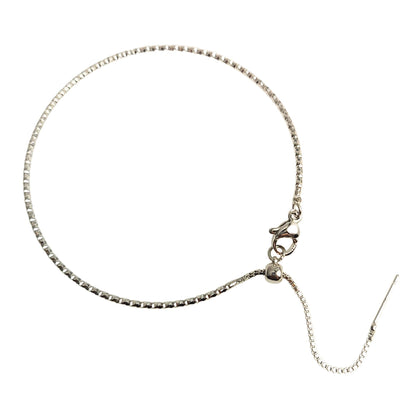 Adjustable Brass Glitter Mark Box Chain Bracelet with Pin End for Adding Beads, Wholesale Slider Clasp Dainty Blank Bangle Jewelry Supplies