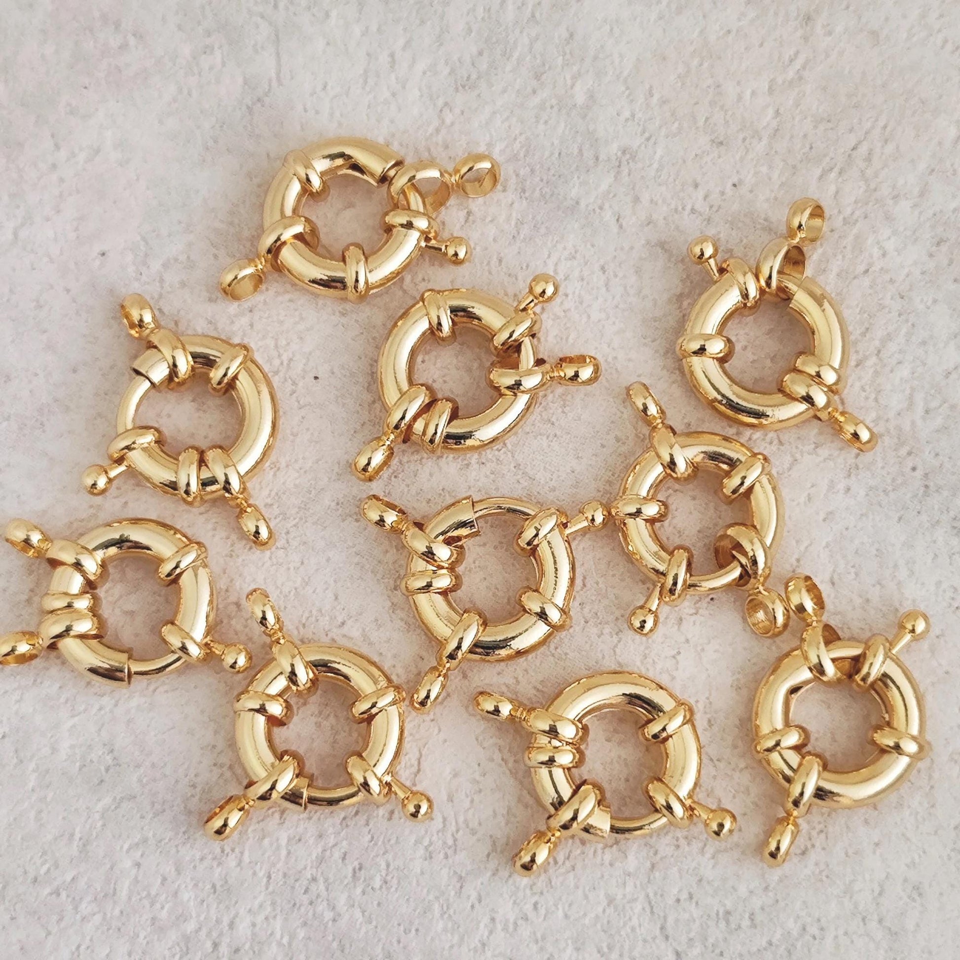 Sailor Clasp 18K Gold Filled Bolt Spring Clasp Carabiner Lock Connector Necklace Mariner Clasp Bold Double Loop Spring Necklace Clasp