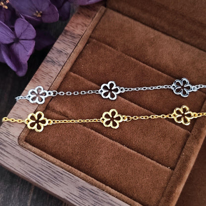 Delicate Filigree Blossom Daisy Flower Sterling Silver Chain Bracelet Gift for Her