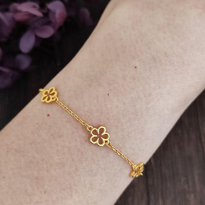 Delicate Filigree Blossom Daisy Flower Sterling Silver Chain Bracelet Gift for Her
